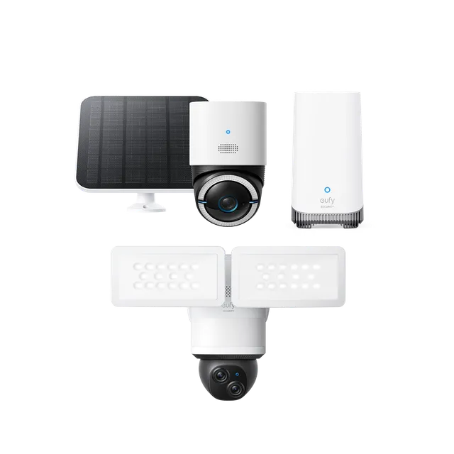eufy-security-4g-lte-cam-s330-floodlight-camera-e340-homebase-s380-bundle image 1