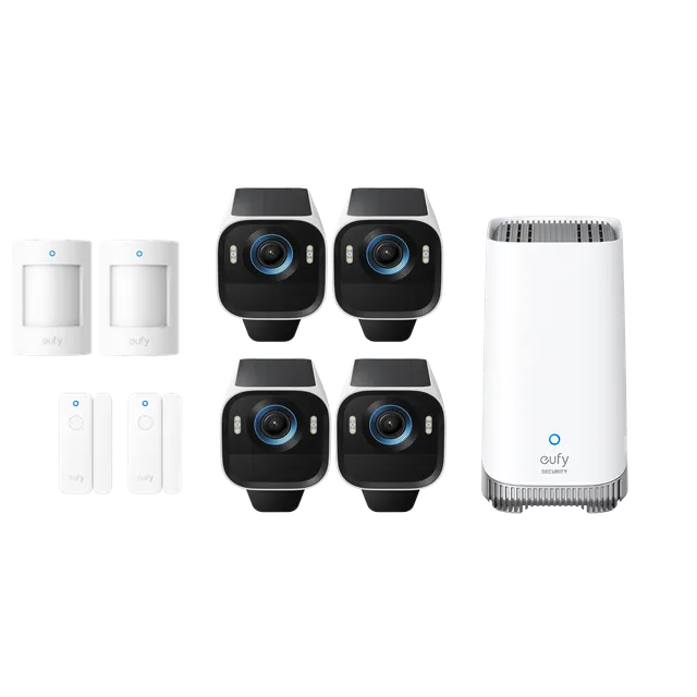 eufy-security-eufycam-s3-pro-4-cam-kit-mit-homebase-s380-und-alarmanlage image 1