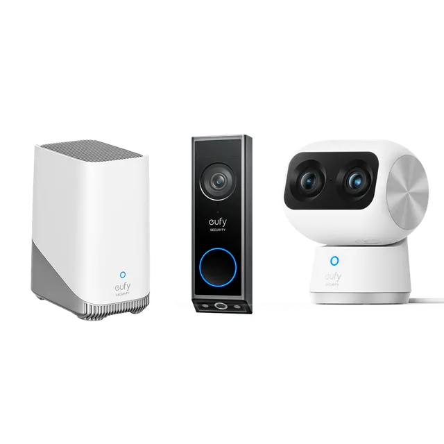 eufy-security-indoor-cam-s350-video-doorbell-e340-homebase-3-bundle image 1