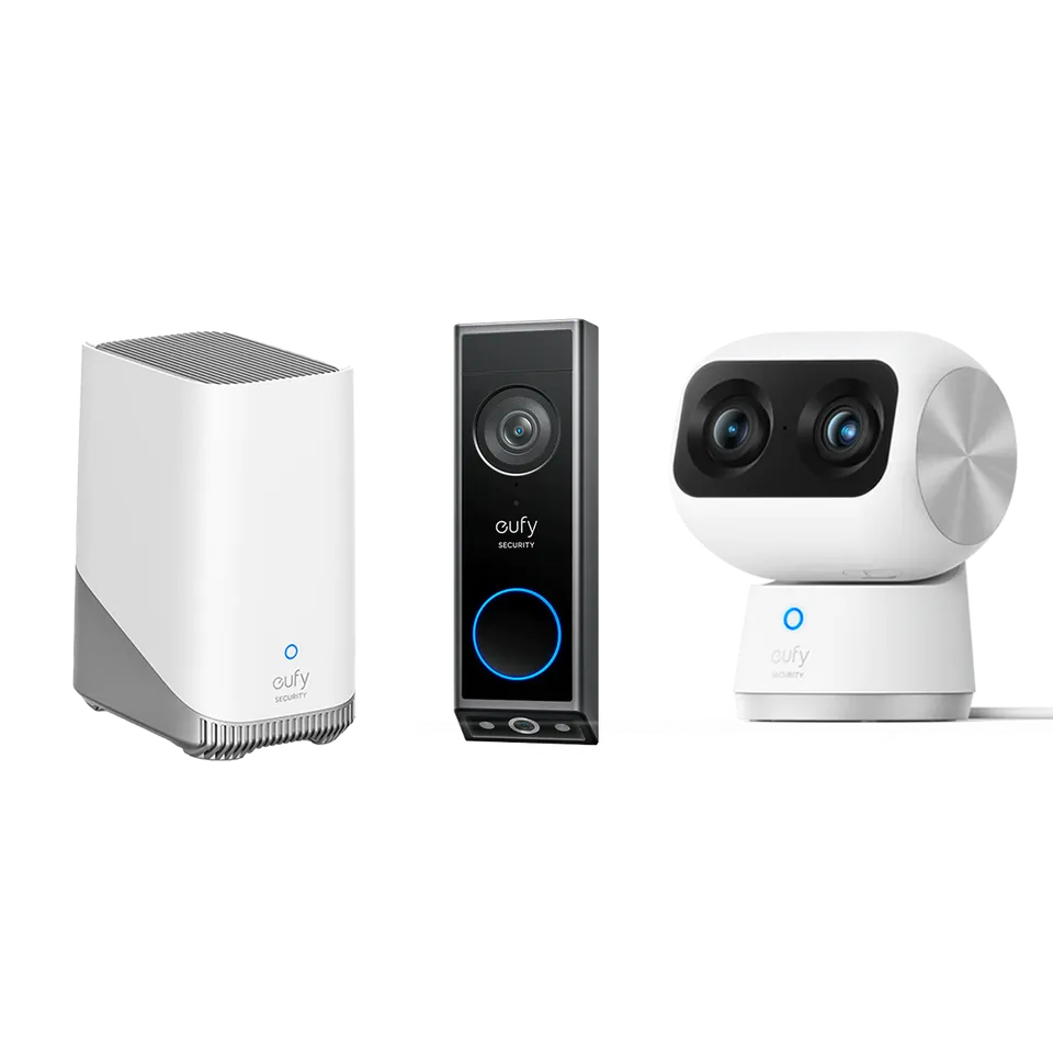 eufy-security-indoor-cam-s350-video-doorbell-e340-homebase-3-bundle image 1