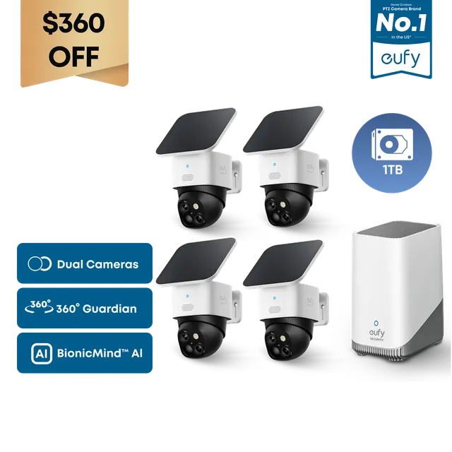 eufy-security-solocam-s340-4er-set-homebase-s380-1-tb-3k-360-solar-set image 1