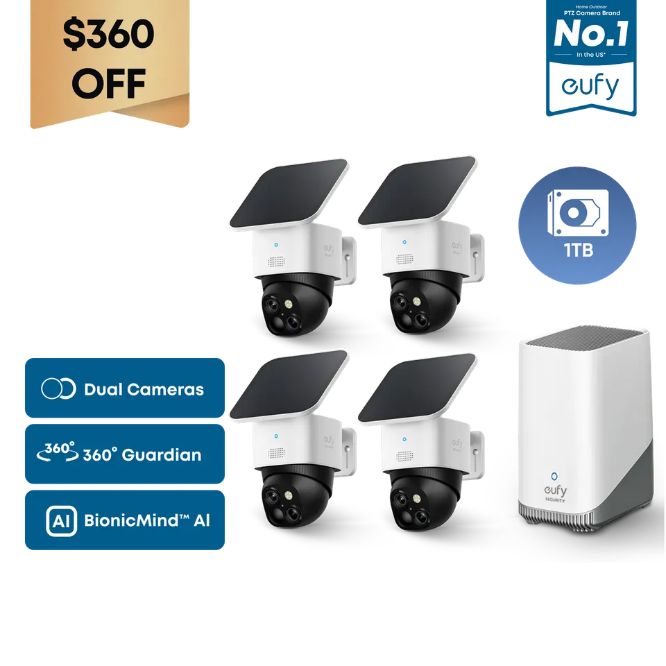 eufy-security-solocam-s340-4er-set-homebase-s380-1-tb-3k-360-solar-set image 1