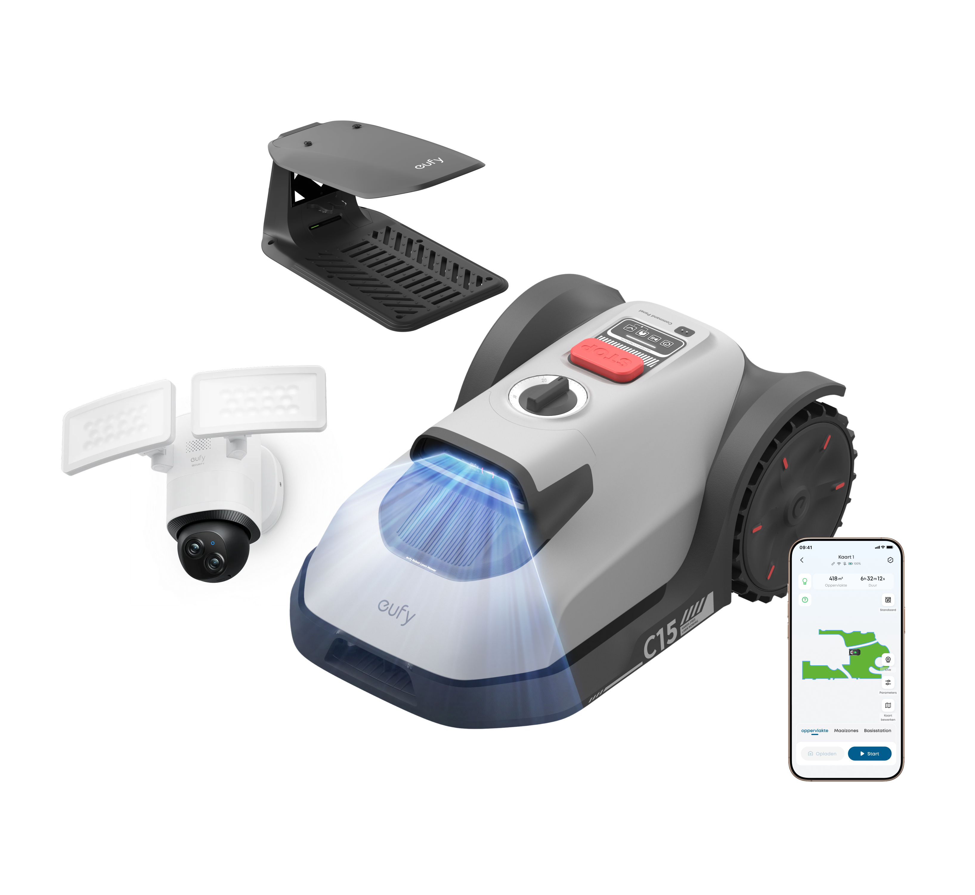 eufy-security-roboterm-her-c15-mit-regendach-floodlight-camera-e340-set image 1