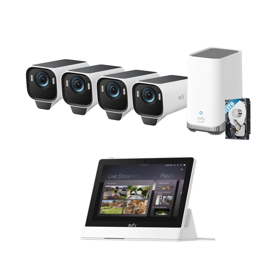 eufy-security-eufycam-s3-pro-4-cam-kit-homebase-s380-smart-display-e10 image 1